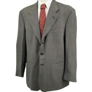 Galliani Mens Blazer 46 Blue Tan Houndstooth Super 100s Wool Italy Sport Coat